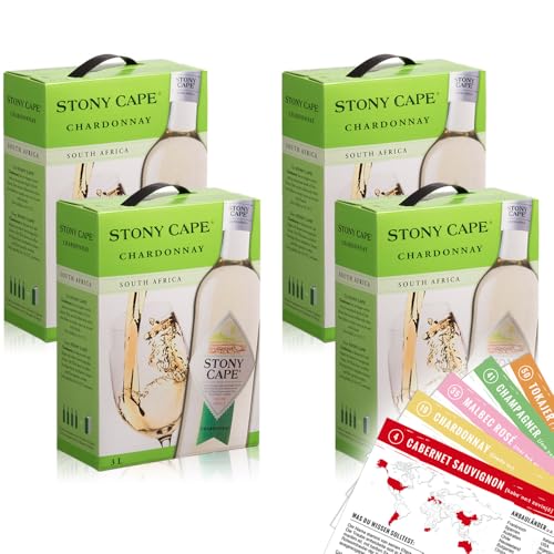 Stony Cape Chardonnay, trocken, Bag-in-Box, sortenreines Weinpaket + VINOX Winecards (4x3,0l) von VINOX