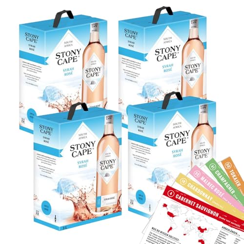 Stony Cape Cinsault Rosé, trocken, Bag-in-Box, sortenreines Weinpaket + VINOX Winecards (4x3,0l) von VINOX