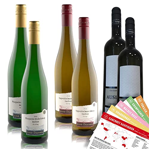 VINOX Auslese Probierpaket | süss - feinfruchtig | Auslese Weisswein Paket | Ideal zum test neuer Geschmackssorten | mit VINOX Weinkarten vom Sommelier im (6x0,75 l) Weinpaket von VINOX