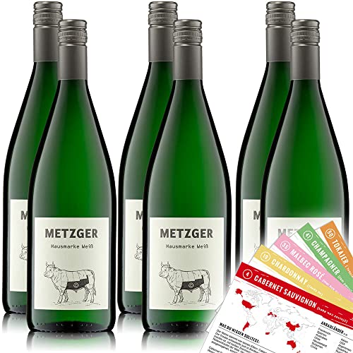 Weingut Metzger Hausmarke Weiß, lieblich, sortenreines Weinpaket + VINOX Winecards (6x1,0l) von VINOX