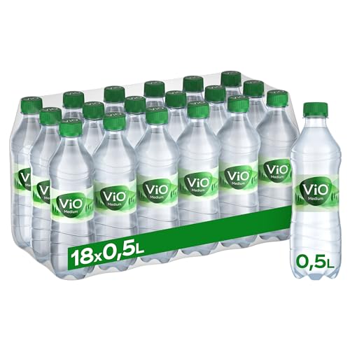 ViO Wasser Medium - Natürliches Mineralwasser mit weniger Kohlensäure - mit weichem Geschmack - Sprudelwasser in umweltfreundlchen Einweg Flaschen (18 x 500 ml) von ViO Bio