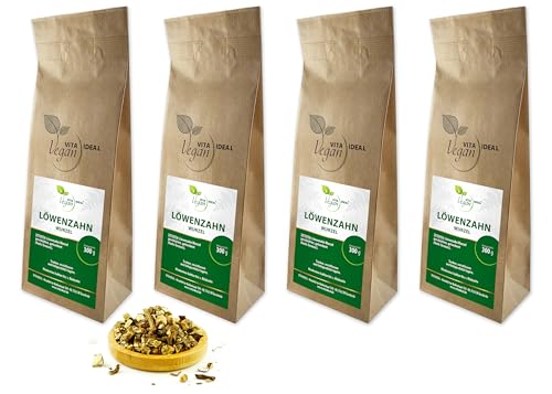 VITA IDEAL Vegan® LÖWENZAHN Wurzel 4x 300g geschnitten und getrocknet - Taraxacum - LÖWENZAHNWURZEL - Radix - Löwenzahn Kräuter Tee & Aufguss, ohne Zusatzstoffe. von VITA IDEAL Vegan