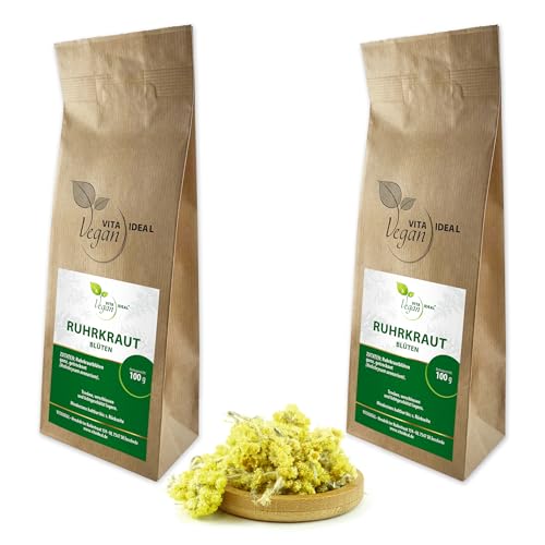 VITA IDEAL Vegan® RUHRKRAUT - Blüten 2x 100g ganz - Helichrysum arenarium - Ruhrkrautblüten - RÜHRKRAUTBLÜTEN Kräuter Tee & Aufguss, ohne Zusatzstoffe. von VITAIDEAL