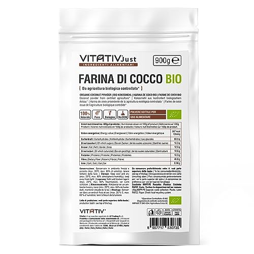Bio-Kokosmehl aus kontrolliertem biologischem Anbau, natürlich und ohne Zusatzstoffe, VITATIV | 900 g von VITATIV