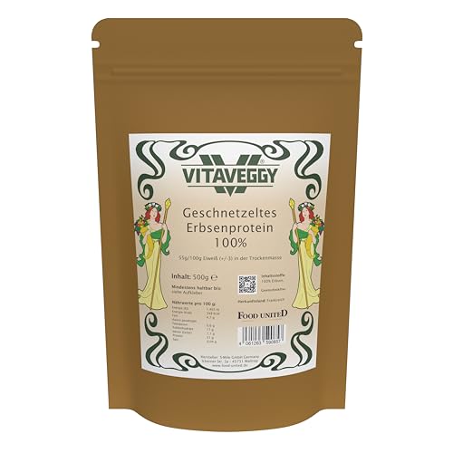 VITAVEGGY Erbsenprotein Erbsen-Schnetzel 1KG | texturiertes und grob geschnetzeltes Erbsen-Hack-Fleisch | Fleischersatz von Food-United | für veganes Braten Kochen | Wok Pfanne | Eintopf-Einlagen von VITAVEGGY