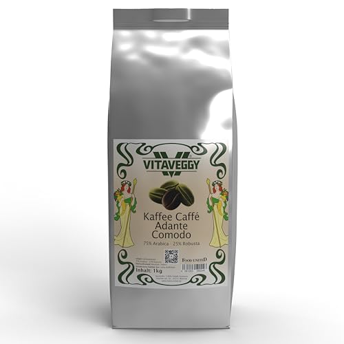 VITAVEGGY geröstete KAFFEEBOHNEN Mischung 12x1KG | ADANTE COMODO | Espresso Blend | 75% Arabica und 25% Robusta | dunkel geröstet in Deutschland | Indien | Food-United (12, natürlichen und reinen) von VITAVEGGY