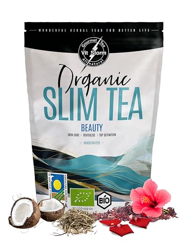 BIO SLIM TEA Beauty - Tee Lose für haut Haare Nägel - Rooibos, Weißer Tee, Kokos, Tulsi, Papaya, Rosenblüten, Aus Kontrolliert Biologischem Anbau - Anti Aging - Hochwertige Zutaten,100g - VITSTORM von VITSTORM