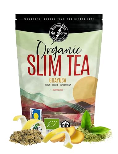 SLIM TEA – Guayusa Tee Bio - Natürliche Energy Tee Reich an Antioxidantien & Koffein - Grüner Tee Lose, Ingwer, Zimt, Papaya, Matcha - kräutertee aus Kontrolliert Biologischem Anbau, 100g – VITSTORM von VITSTORM
