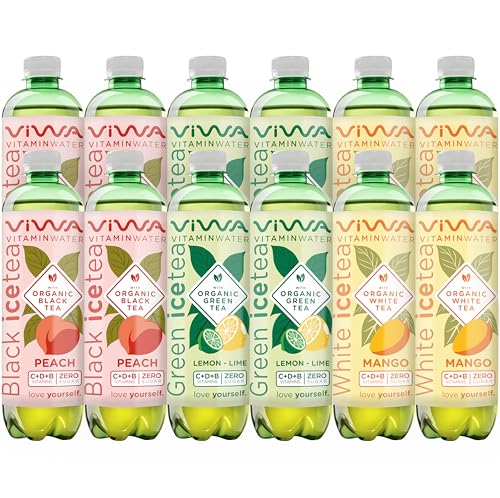 VIWA VITAMIN WATER Mix Eistee, erfrischende Getränke, Nullzucker mit Vitaminen und Mineralien, 3 Geschmacksrichtungen, 4 Flaschen pro Geschmack, 600 ml, 12 Stück von VIWA VITAMIN WATER