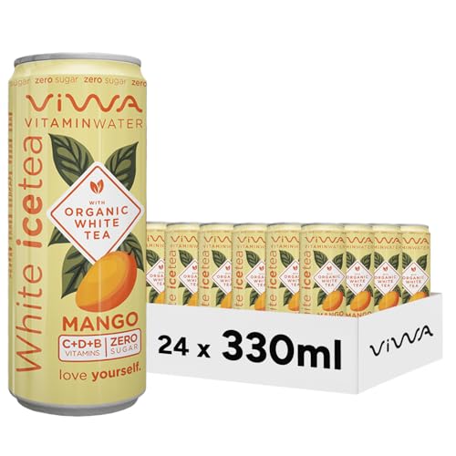 VIWA VITAMIN WATER Weißer Eistee, erfrischendes Getränk, Nullzucker mit Vitaminen und Mineralien, Mango-Geschmack, 330 ml, 24 Stück, White Tea von VIWA VITAMIN WATER