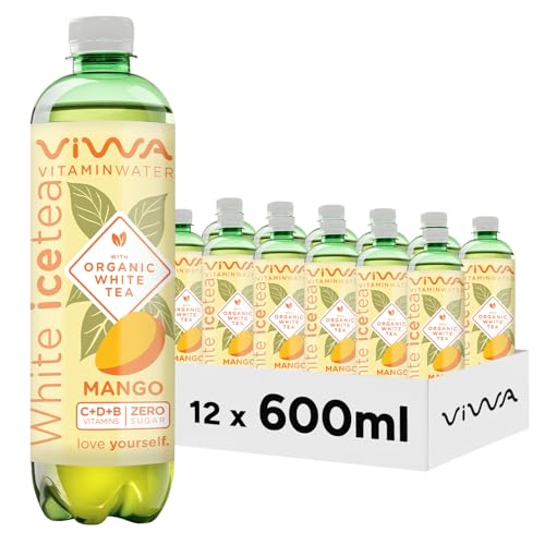 VIWA VITAMIN WATER Weißer Eistee, erfrischendes Getränk, Nullzucker mit Vitaminen und Mineralien, Mango-Geschmack, 600 ml, 12 Stück, White Tea von VIWA VITAMIN WATER