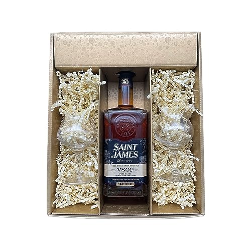 Geschenkbox - Rum - Gold - St James VSOP - 2 Rumgläser CHEF & SOMMELIER von Wine And More