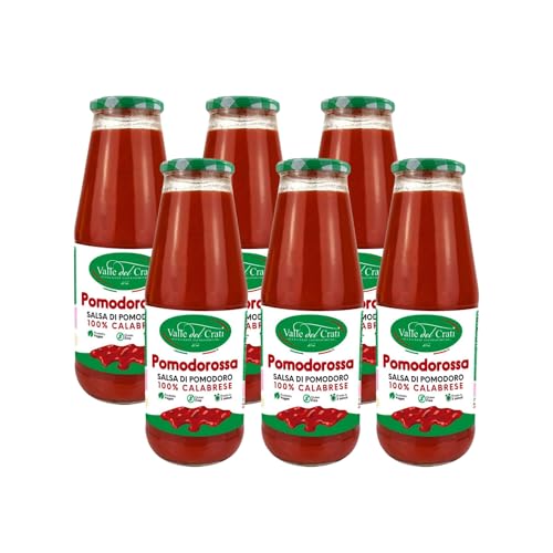 Valle del Crati Italienische Tomatensauce | 6 Flaschen | Natürliches Tomatenpüree, vegan, glutenfrei | Ideal für Pasta, Pizza, Fleisch, Fisch | Fertig in 5 Minuten | 6 x 720 ml von Valle del Crati ECCELLENZE GASTRONOMICHE dal 1998