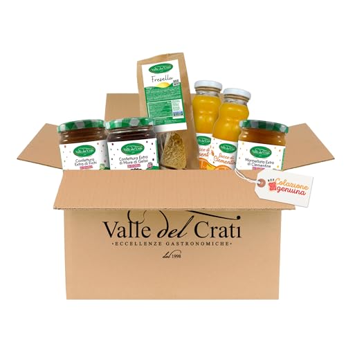 Valle del Crati "Genuine Breakfast" Box mit 6 Produkten | Gourmet-Frühstückspfad | mit Clementinensäften, Extra-Konfitüren und Freselle | Rezepte und Zutaten für 2 Personen | Gourmet-Box von Valle del Crati ECCELLENZE GASTRONOMICHE dal 1998