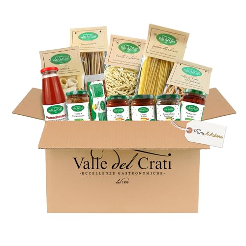 Valle del Crati "Primi d'Autore" Box mit 12 Produkten | Gastronomische Reise zum Kochen | mit Pasta, Saucen, Cremes, Gewürzen und mehr | Rezepte und Zutaten für 4-6 Personen | Gourmet-Box von Valle del Crati ECCELLENZE GASTRONOMICHE dal 1998