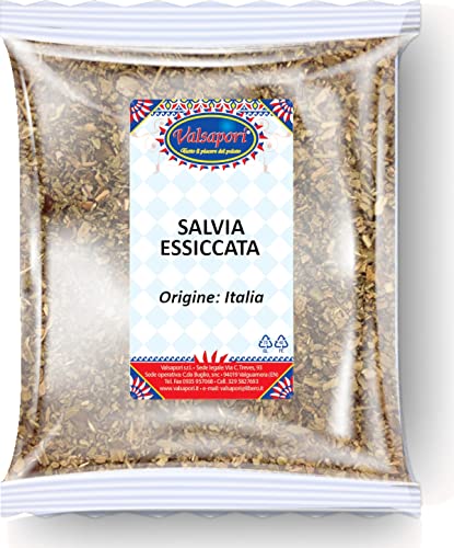 Sonnengetrocknete Salbeiblätter - 100 gr Beutel | Vegan Glutenfrei | Sizilianische getrocknete Kräuter, 100% natürliche Premium-Qualität - würziger und bitterer Geschmack (getrockneter Salbei) von Valsapori