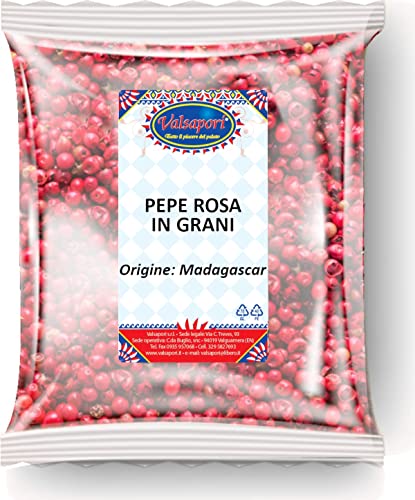 Sonnengetrocknete rosa Pfefferkörner aus Madagaskar - 100 gr Beutel | Vegan Glutenfrei | Feiner Geschmack, verleiht Fleisch, Saucen und Suppen Charakter - Premium-Qualität (Rosa Pfefferkörner) von Valsapori