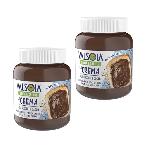 Valsoia - Haselnuss-Pflanzencreme, 100% pflanzlich, ballaststoffreich, gluten- und palmölfrei, von Natur aus laktosefrei, ideal auch für Veganer, Vegetarier und Zöliakiebetroffene, 2 Packungen à 400 g von Valsoia