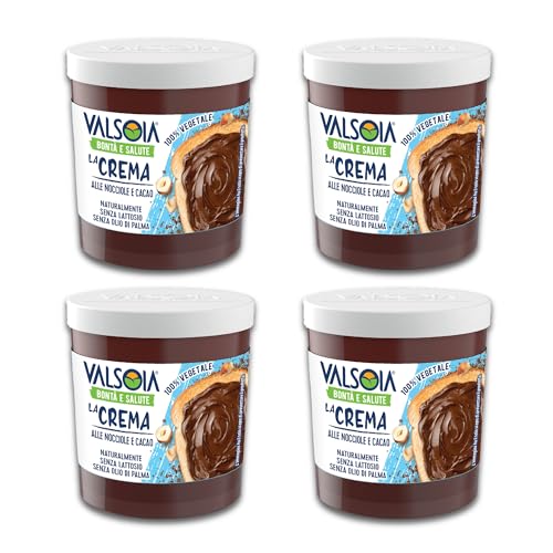 Valsoia - Haselnuss-Pflanzencreme, 100% pflanzlich, reich an Ballaststoffen, frei von Gluten, natürlich laktosefrei, ideal auch für Veganer, Vegetarier und Zöliakie-Betroffene, 4 Packungen à 200g von Valsoia