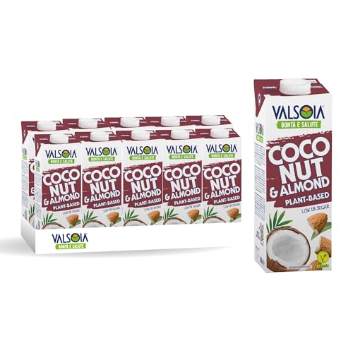 Valsoia - Kokosnuss- & Mandelgetränk, 10er Box 1000 ml Tetra Brik, 100% pflanzlich, laktose- und glutenfrei, mit Kalzium und Vitaminen, auch ideal für Veganer, Vegetarier und Zöliakiebetroffene von Valsoia