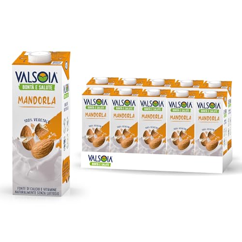 Valsoia - Mandeldrink, 10er Box 1000 ml Tetra Brik Aseptic, 100% pflanzlich, laktose- und glutenfrei, mit Kalzium und Vitaminen, auch ideal für Veganer, Vegetarier und Zöliakiebetroffene von Valsoia