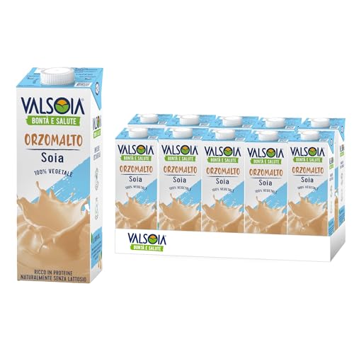 Valsoia - Sojadrink Orzomalt, 10er Pack 1000ml Tetra Brik, 100% pflanzlich, laktosefrei, pflanzliche Eiweißquelle, ideal auch für Veganer und Vegetarier von Valsoia