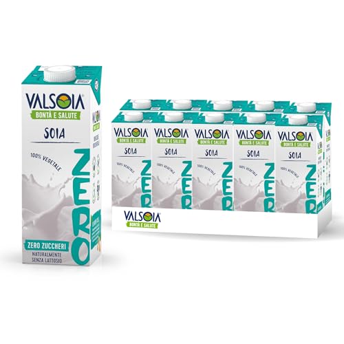 Valsoia - Zuckerfreies Sojagetränk, 10er Pack 1000 ml Tetra Brick, 100% pflanzlich, laktose- und glutenfrei, reich an pflanzlichem Eiweiß, ideal für Veganer, Vegetarier und Zöliakiebetroffene von Valsoia