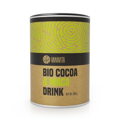 VanaVita BIO Kakao & Maca Pulver - Pflanzengetränk, Cocoa Maca Drink mit Kokosblütennektar, hoher Proteingehalt, Vegan, nur 5 Zutaten, ohne Zusatzstoffe, perfekt für Smoothies & Desserts, 300 g von VanaVita