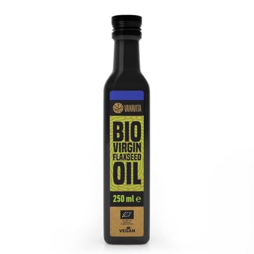 VanaVita BIO Leinöl - Kaltgepresstes Bio Leinsamenöl, nussiger Geschmack, glutenfrei, nicht gentechnisch verändert, reich an ungesättigten Fettsäuren, für Salate & Dips (250 ml (1er pack)) von VanaVita