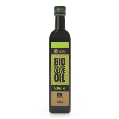 VanaVita Olivenöl BIO extra nativ - Hochwertiges kaltgepresstes Bio-Olivenöl, vielseitig für Salate & kalte Speisen, Extra Virgin Olive Oil für intensiveren Geschmack, niedriger Rauchpunkt, 500 ml von VanaVita