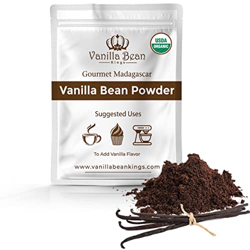 Vanillebohnenpulver – 100 % reines gemahlenes Madagaskar-Vanillepulver – zum Kochen, Backen und für zusätzliches Aroma – Hinzufügen zu Kaffee, Tee, Joghurt und Shakes – roh, ungesüßt, keine Füllstoffe von Vanilla Bean Kings