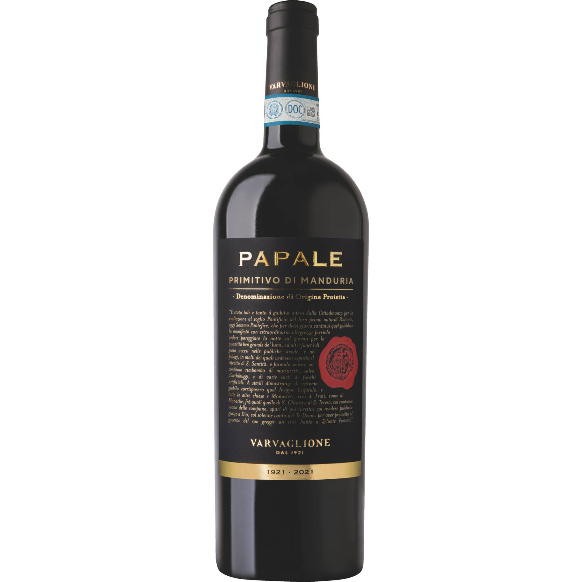 Papale Oro Primitivo, Primitivo di Manduria DOP, Apulien, 2020, Rotwein von Varvaglione Vigne e Vini Srl - Contrada Santa Lucia snc - 74020 Leporano - Italy