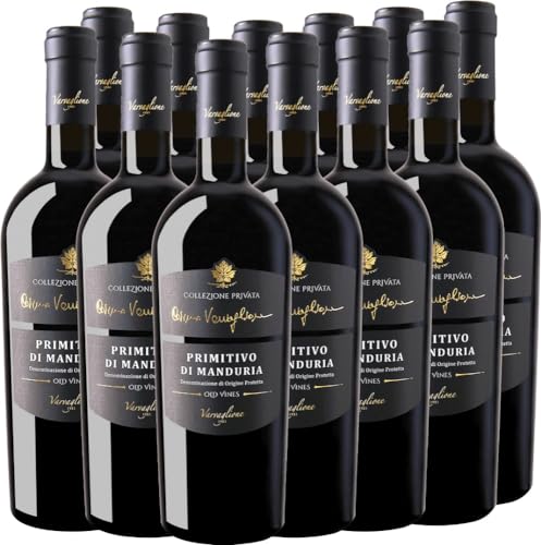 Cosimo Varvaglione Collezione Privata Primitivo di Manduria DOP Varvaglione Rotwein 12 x 0,75l VINELLO - 12 x Weinpaket inkl. kostenlosem VINELLO.weinausgießer von Varvaglione