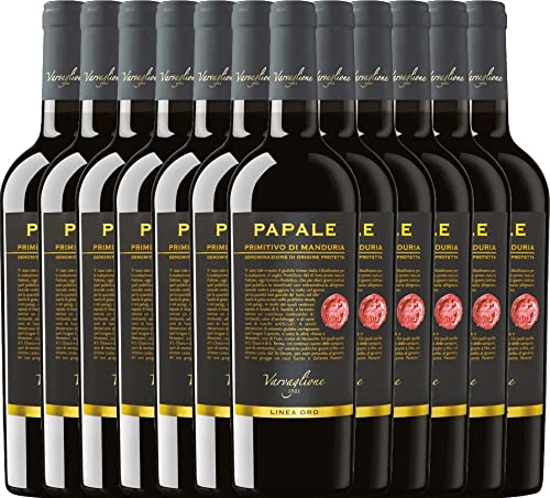 Papale Linea Oro Primitivo di Manduria DOP Varvaglione Rotwein 12 x 0,75l VINELLO - 12 x Weinpaket inkl. kostenlosem VINELLO.weinausgießer von Varvaglione