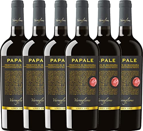 Papale Linea Oro Primitivo di Manduria DOP Varvaglione Rotwein 6 x 0,75l VINELLO - 6 x Weinpaket inkl. kostenlosem VINELLO.weinausgießer von Varvaglione