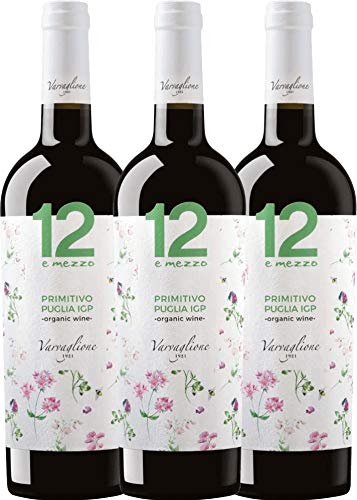 VINELLO 3er Weinpaket Primitivo - 12 e Mezzo Primitivo Organic 2020 - Varvaglione mit einem VINELLO.weinausgießer | 3 x 0,75 Liter von Varvaglione