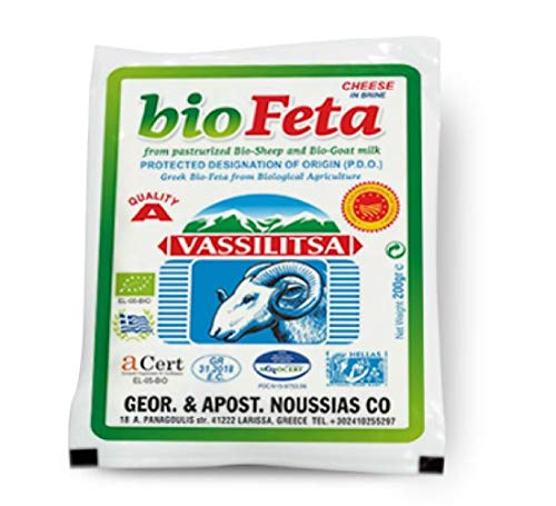 Vassilitsa BIO Feta BIO Schafkäse - 1x 200gramm - BIO Fetakäse BIO griechischer Feta BIO Schafskäse in Salzlake vakuumiert 43% Fett i.Tr. aus Griechenland glutenfrei Biologisch von Tirrito