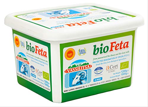 Vassilitsa BIO Feta BIO Schafkäse - 6x 1kg - BIO Fetakäse BIO griechischer Feta Schafskäse in Salzlake Sheep Cheese 43% Fett i.Tr. aus Griechenland 70% Schaf 30% Ziege Plastikbehälter Biologisch von Tirrito