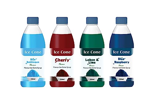 Sirup für Ice Cone, Mixed Popular Flavour Sirups, kann mit All Slush| verwendet werden Slushie Machines Kirsche, Blauer Kaugummi, Zitrone & Limette, Blaue Himbeere Je 250 ml (4er Pack) von Ved