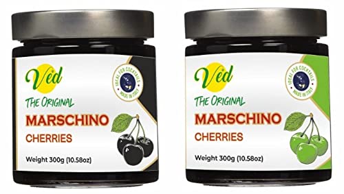 Ved Gourmet Original Black & Green Maraschino-Kirschen - Italienische Kirsche für Old Fashioned Cocktails - Veganer Cocktail, Bourbon-Kirschen in natürlichem Sirup zum Cocktail-Topping von Ved