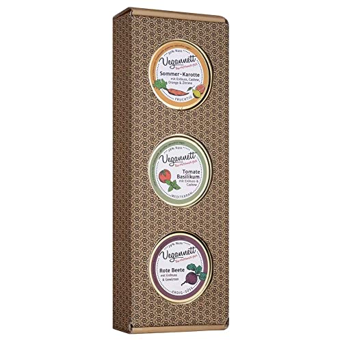 Bio Geschenkpackung Vegannett 3x 50g -Tomate Basilikum Rote Beete Sommerkarotte - Vegan - Glutenfrei und Laktosefreie Aufstriche von Vegannett von Vegannett