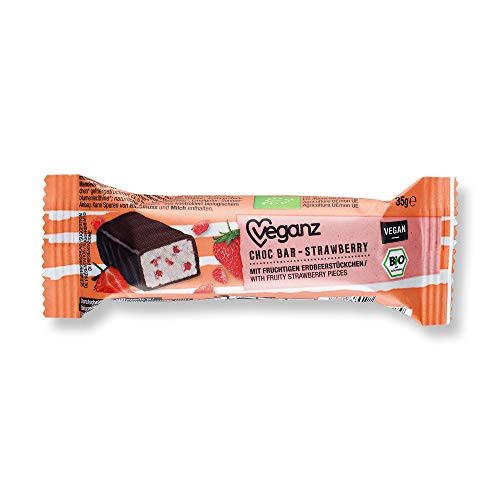 Veganz BIO Choc Bar Strawberry in Zartbitterschokolade - Veganer Schokoriegel mit Erdbeere - 6 x 35g von Veganz