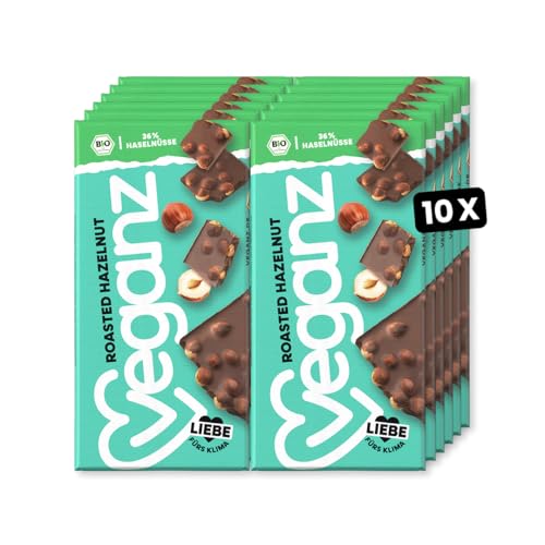 Veganz BIO Roasted Hazelnut - Vegane Schokolade mit gerösteten Haselnüssen Knackig Vegan - 10 x 90g von Veganz