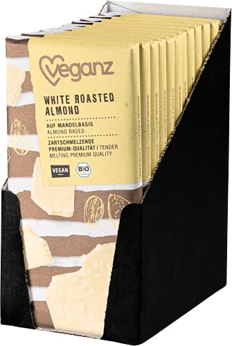 VEGANZ Bio Weiße vegane Tafel mit gerösteten Mandeln - White Roasted Almond 12x80g Vorratspack - vegan - ohne Palmöl und Emulgatoren von Veganz
