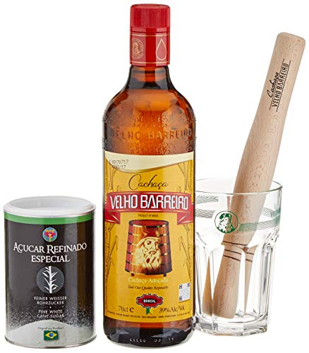 Velho Barreiro Caipi-Set II-Caiprinha Bundel, Cachaca, Rohrzucker, Stampfer, Glas in Geschenkverpackung (1 x 0.7 l) von Tirrito