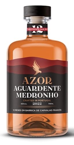 AZOR Premium Aguardente Medronho Erdbeerbaum Brandy Weinbrand 12 Monate im Eichenfass gereift aus den Azoren Portugal von Velho Terra