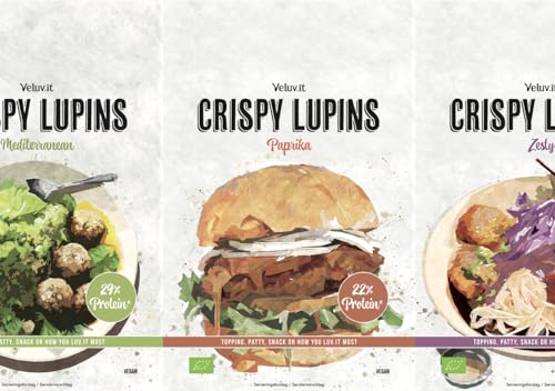 Veluv.it CRISPY LUPINS Probierpaket (Mediterranean, Paprika + Zesty) Mischung für Patties, Bratlinge, Toppings oder Snacks, proteinreich, Bio, vegan von Veluv.it