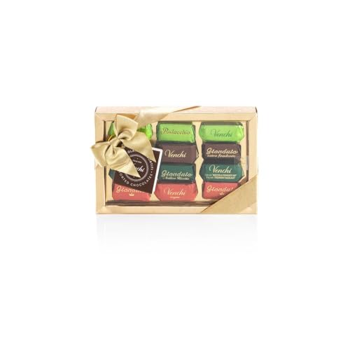 Venchi – Goldfarbene Geschenkbox mit verschiedenen Gianduiotti-Pralinen, 110 g – Mit IGP-Piemont Haselnuss - Glutenfrei - Geschenkidee von Venchi