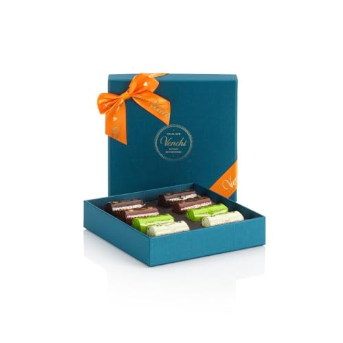 Venchi – Murrine Kollektion – Blaue Geschenkbox mit sortierten Schokobarren-Pralinen, 117 g – Mit IGP-Piemont Haselnuss – Glutenfrei - Geschenkidee von Venchi