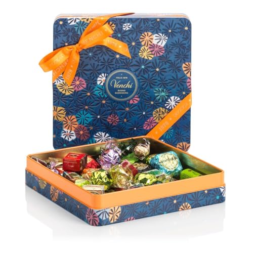 Venchi – Murrine-Kollektion – Blaue Maxi-Dose mit sortierten Pralinen, 419 g – Glutenfrei - Geschenkidee von Venchi